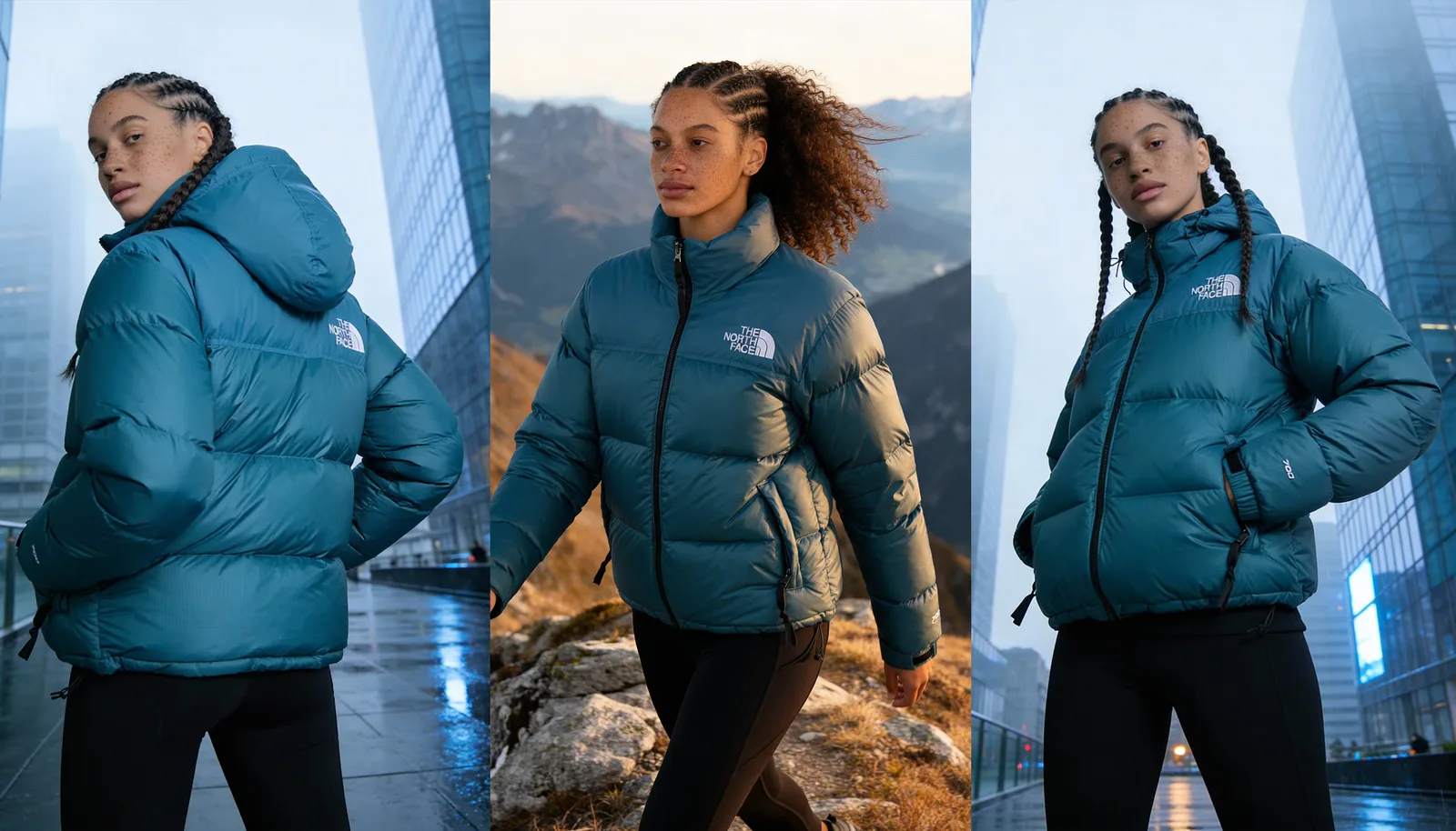 Campagne mode générée par IA, un même mannequin décliné dans trois décors, direction artistique d’un graphiste PowerPoint freelance